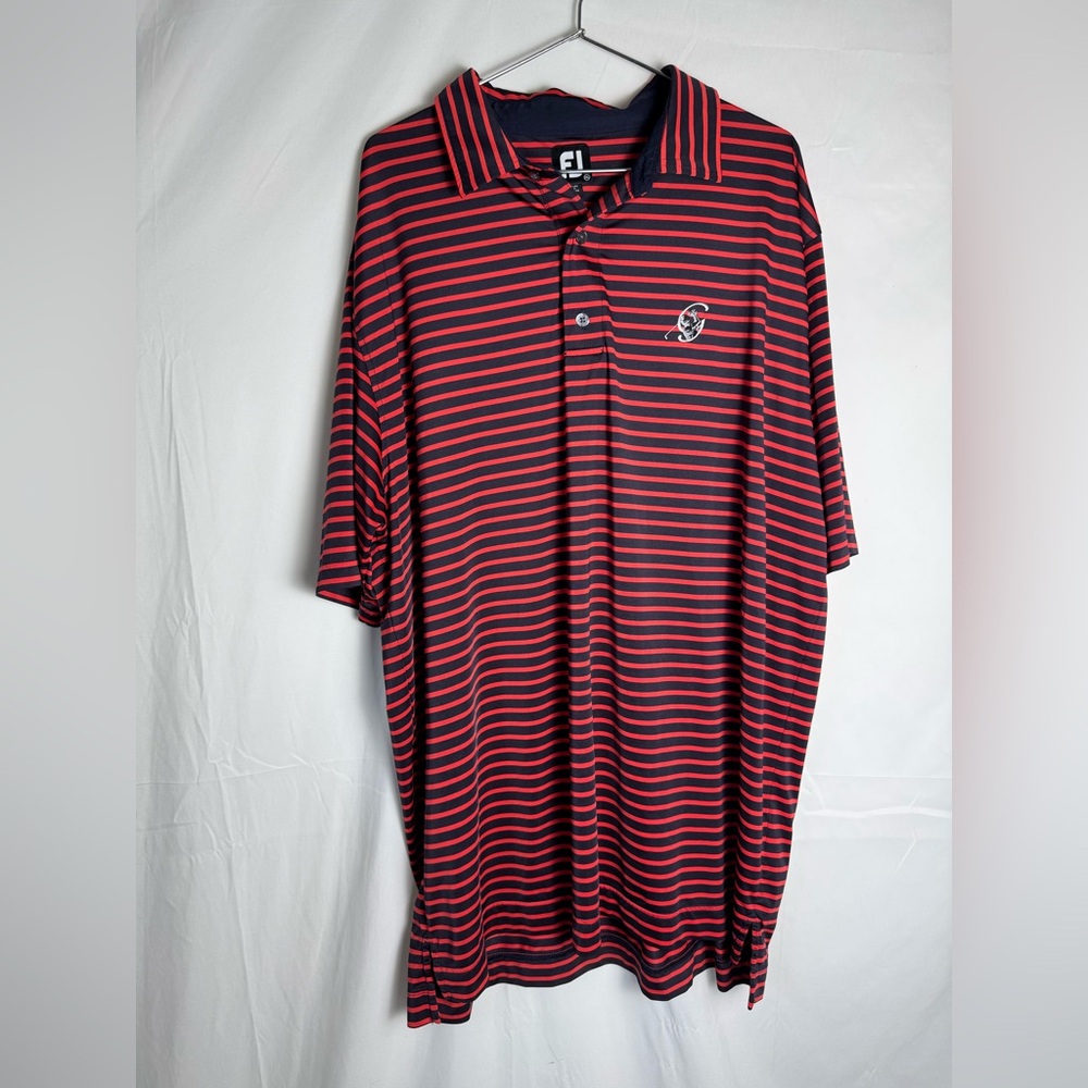 FootJoy FJ 2XL Red Navy Blue Striped Collared Polo With Golf Logo